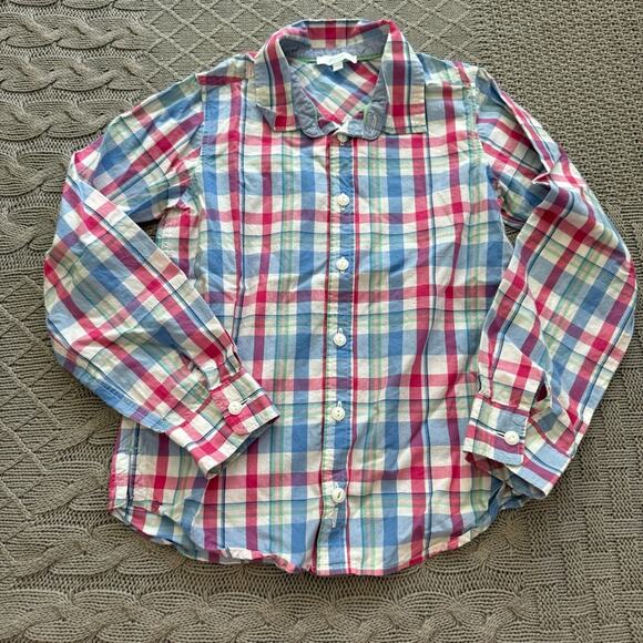 Jacadi Plaid Kids Button Down Shirt - Blue, Pink, Green ~ 7/8 - Picture 2 of 9
